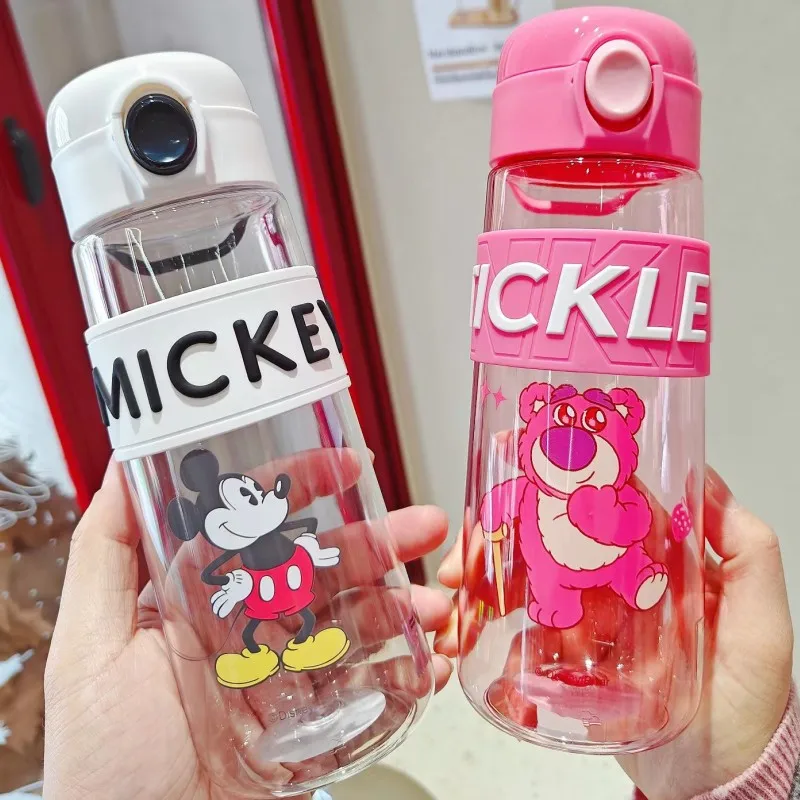 New 620ml Disney Mickey Mouse Kawaii Water Cup Student Lotso Cute Cartoon Gym Water Bottle Kitchen Drinkware Supplies Gifts