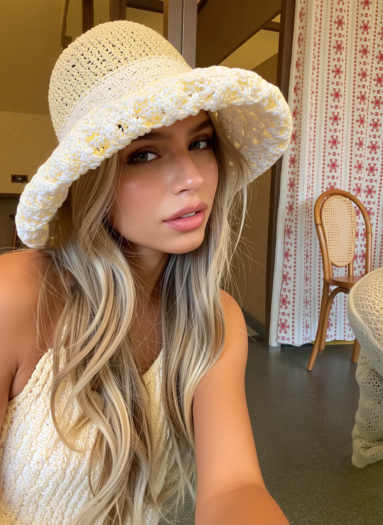 Women's Summer Straw Sun Hat with Lace Daisy Detail – French-Style Beach Bucket Hat for Sun Protection and Vacation