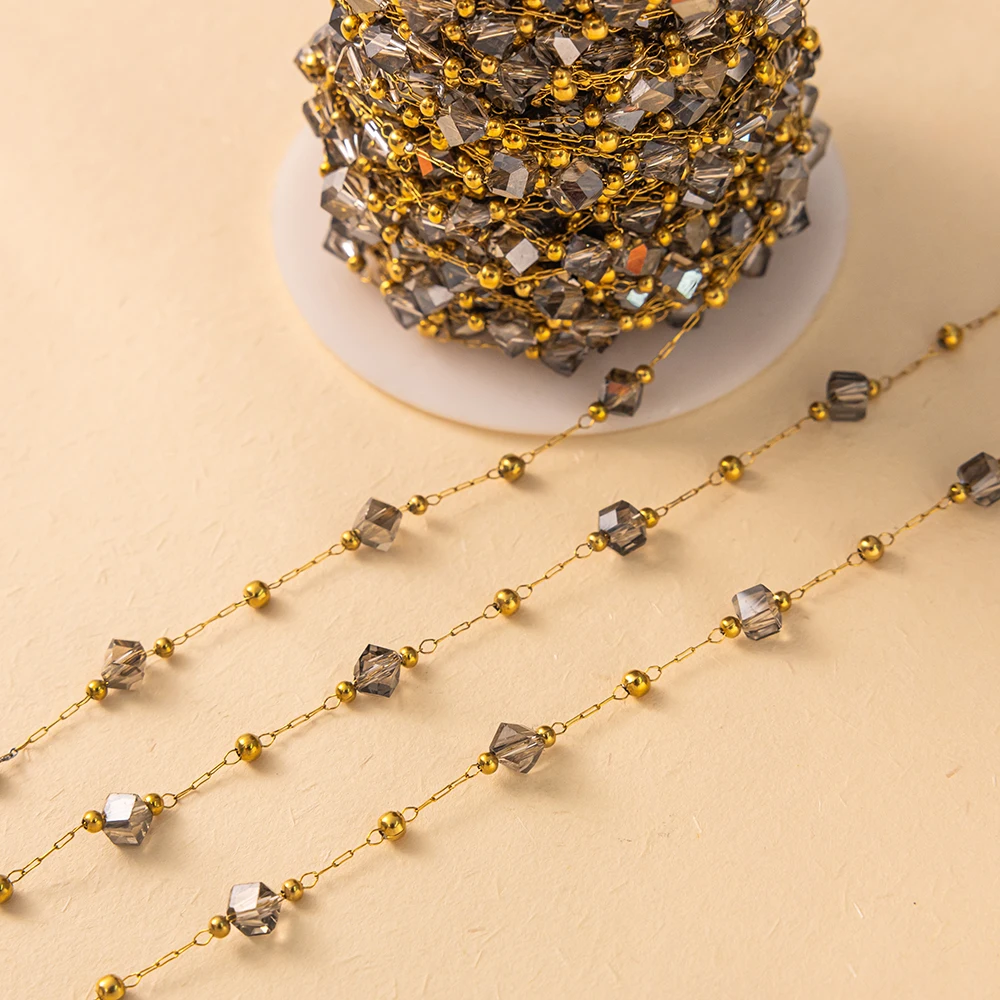 1 Meter Facettierte Unregelmäßige Kristallglasperlen Edelstahlkette in Großpackung für DIY-Halsketten, Armbänder und Schmuckherstellung – Detail 2