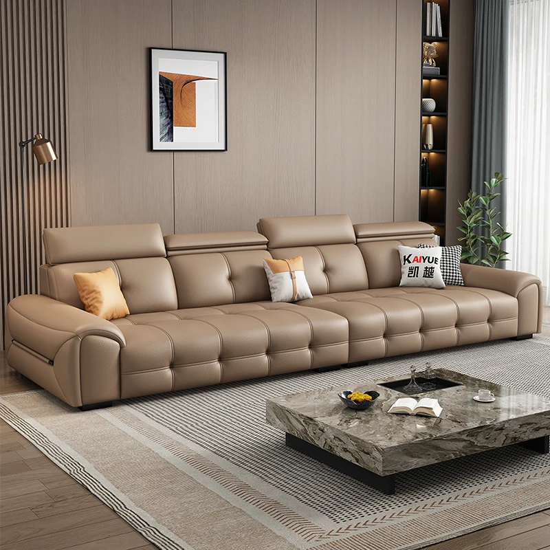 

Simple leather sofa living room 5 new straight row Lawrence sofa first layer cowhide