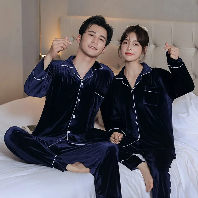 2024 nuove coppie pigiama oro velluto uomo donna maniche lunghe Loungewear autunno inverno versione coreana Sleepwear Warm Homewear Suit