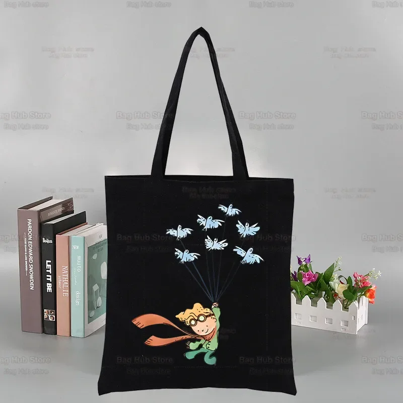 Little Prince Cartoon Black Art Canvas Bag Totes Print Fox Animal Fairy Tale Shopping Bags Girls Principito Casual Hand bag