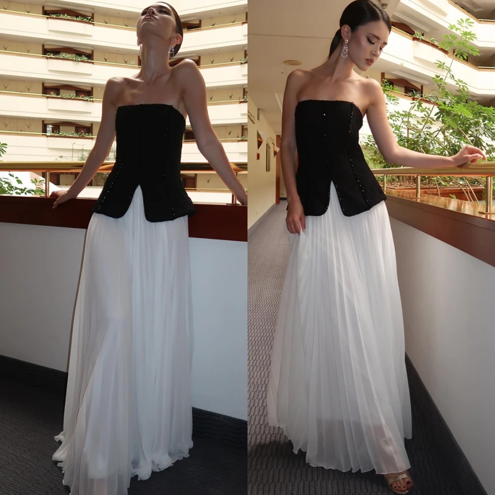 

Customized Elegant Chiffon Strapless Evening Dress Classic Sleeveless Homecoming Dress Fashion Sequined Special Occasion Gowns