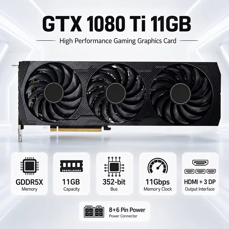 GTX 1080 Ti 12GB Triple Fan Silent Grafische Kaart GDDR5X GPU voor Gaming AI Workstation Desktop PC