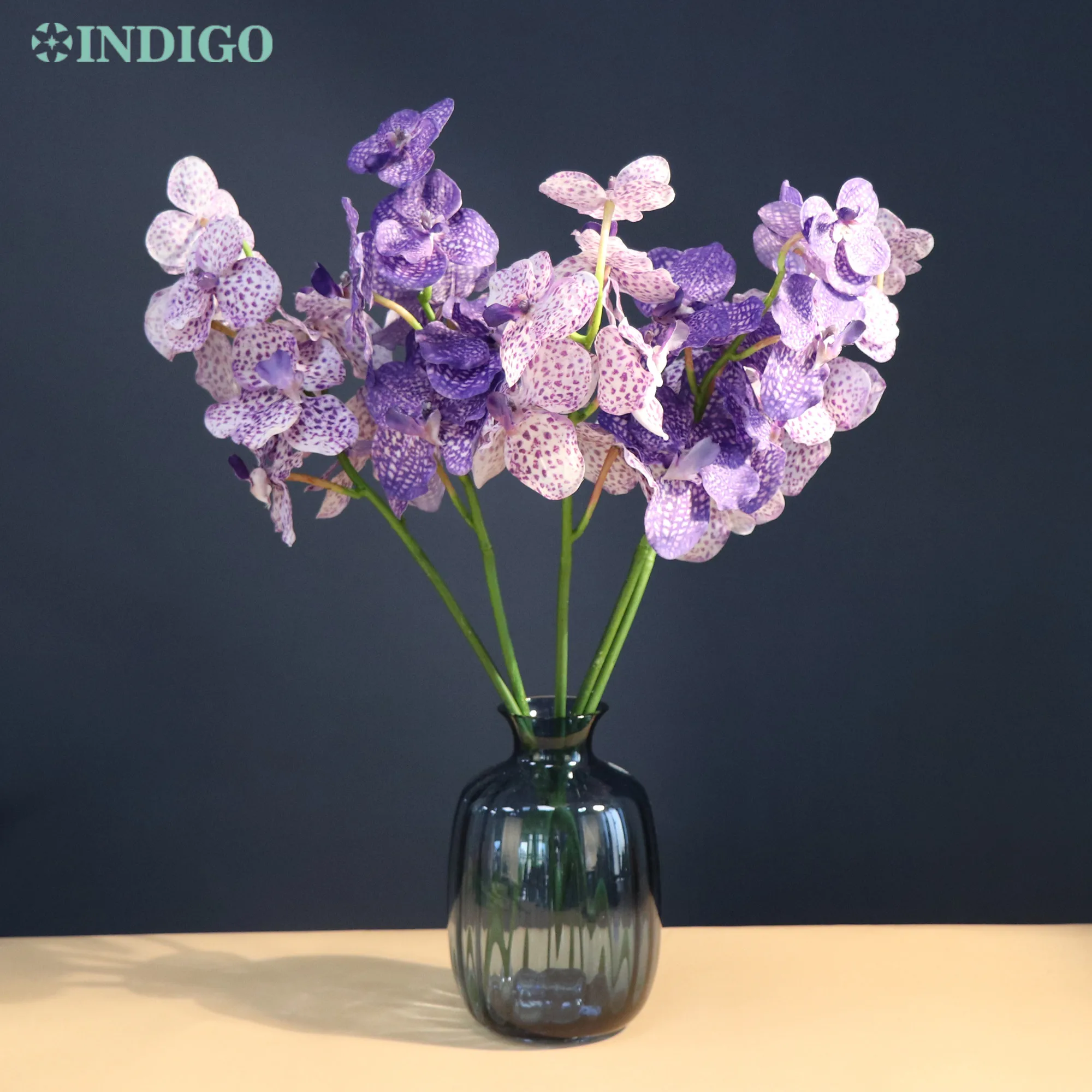 INDIGO-Luxury Spotted Vanda Orchid, Real Touch Latex Coating Petal, 7Flowers Stem, Wedding, Artificial Event, Party Decoration