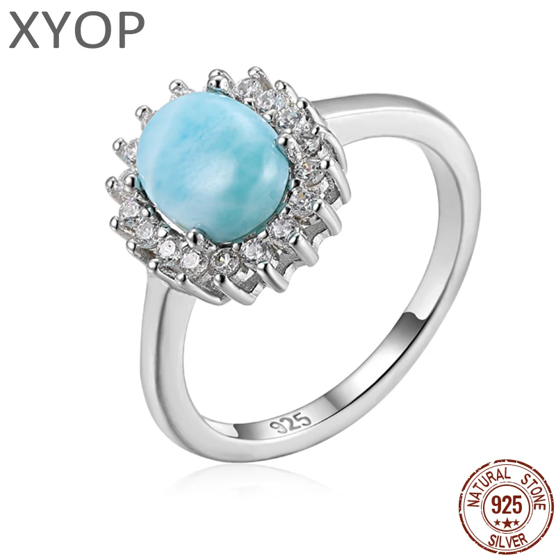 

XYOP 2025 Ларимар круглое кольцо с цирконием из стерлингового серебра 925 пробы, модные ювелирные изделия, символизирующая сила и мудрость