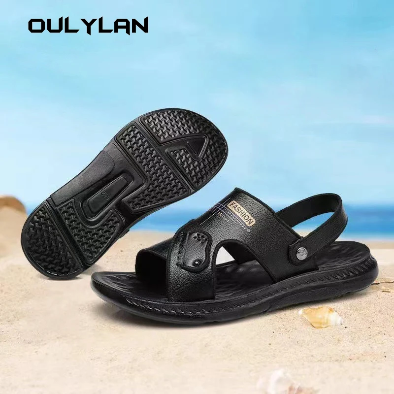 2024 Men's Sandals Outdoor Anti Slip Beach Shoes Casual Dual Purpose Shoes for Outdoor Wear Soft Soled Mens Summer Slippers