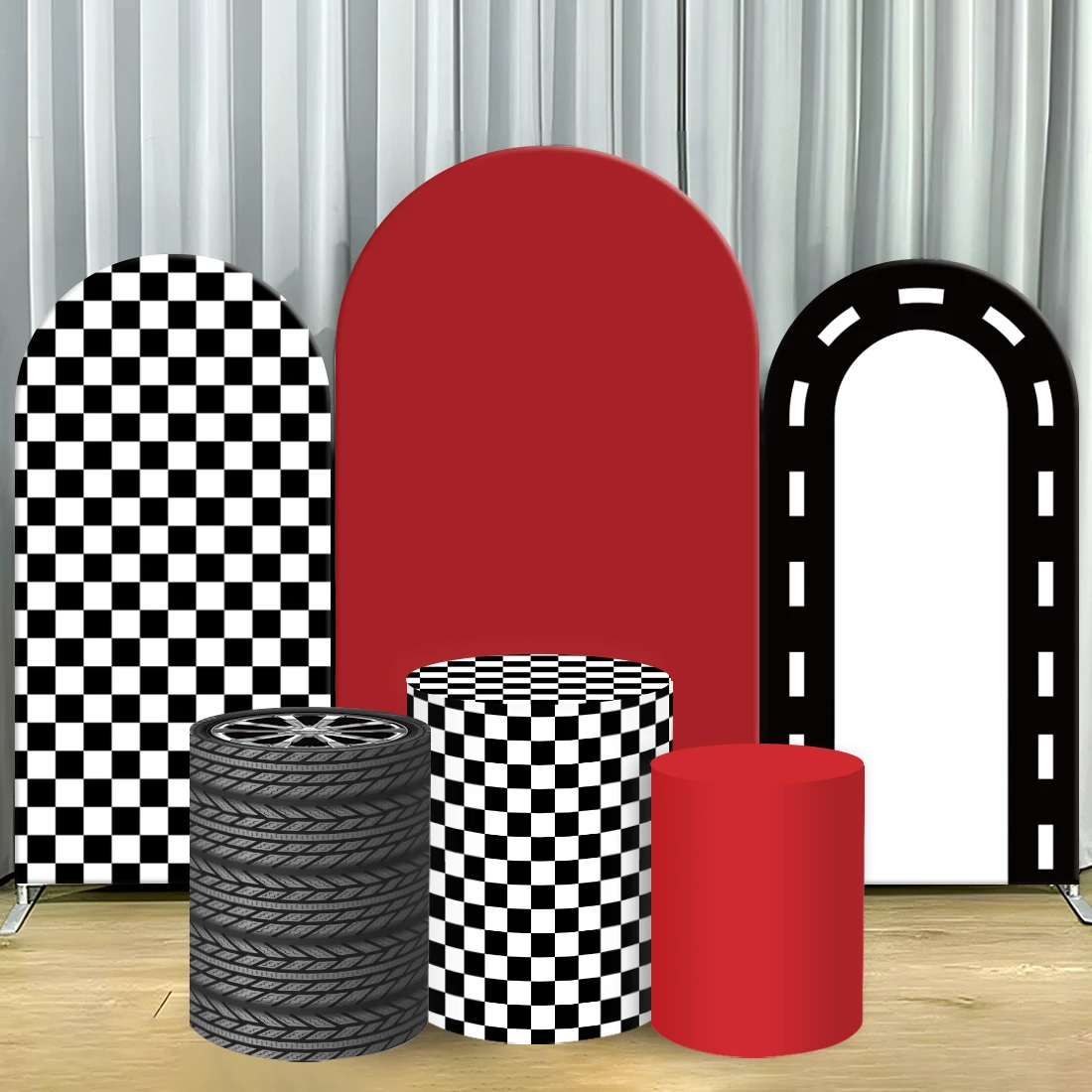 

Kids Birthday Party Arch Backdrop Banner Elastic Cylinder Plinth Table Covers Suitable for Baby Shower Photo Background Decor
