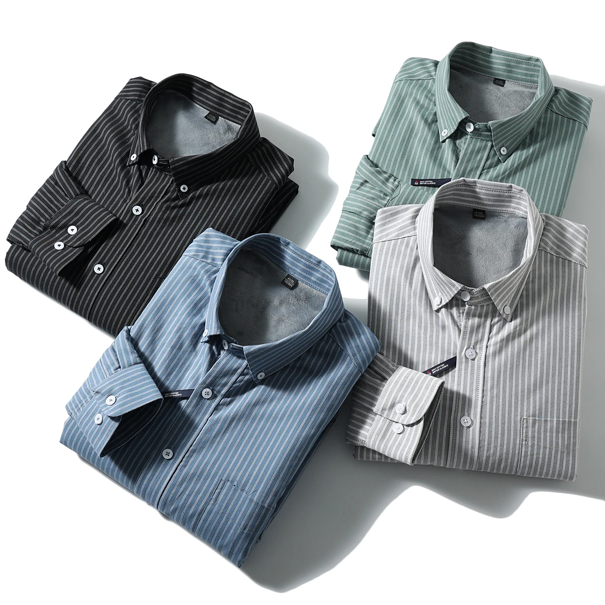 

Утепленная флисовая зимняя повседневная рубашка для мужчин, ветрозащитная, теплая, с полосатым узором, воротником-стойкой, длинными рукавами, модная