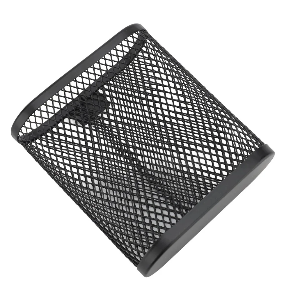 Metal Wall Mount Pen Holder Hook On Style Oval Shape Hanging Pencil Cup Hollow Out Grid Structure Whiteboard Storage Holder