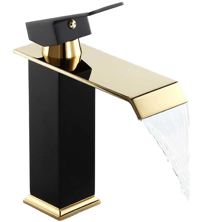 

Modern Single-Handle Brass Gold Basin Faucet Waterfall Sink Mixer with Ceramic Valve Touchless Single-Hole Metered for Bathrooms