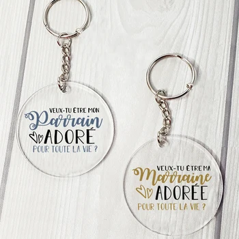 Je vous soyez ma marraine et parrain imprimé porte-clés Marraine Parrain demande chaîne acrylique porte-clés merci meilleure idée cadeaux 1