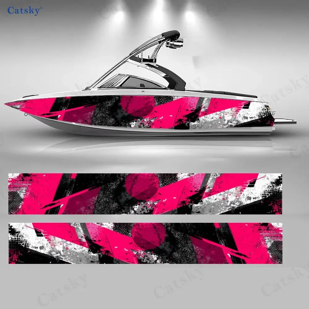 Splash Ink Geometry Boat Stickers, PVC Waterproof Durable Vinyl Wrap Decals for Fishing Boats, Durable and Stylish Design