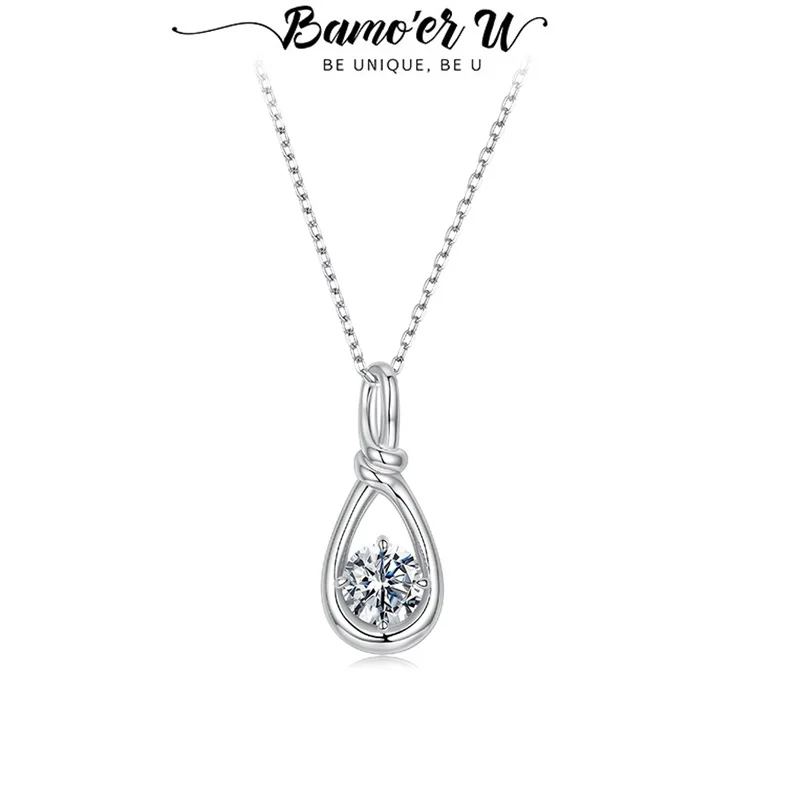 

Bamoer U 1CT Moissanite Necklace 925 Sterling Silver Unique Cord Knot Design Certified Necklace Women Fine Jewelry VVS1