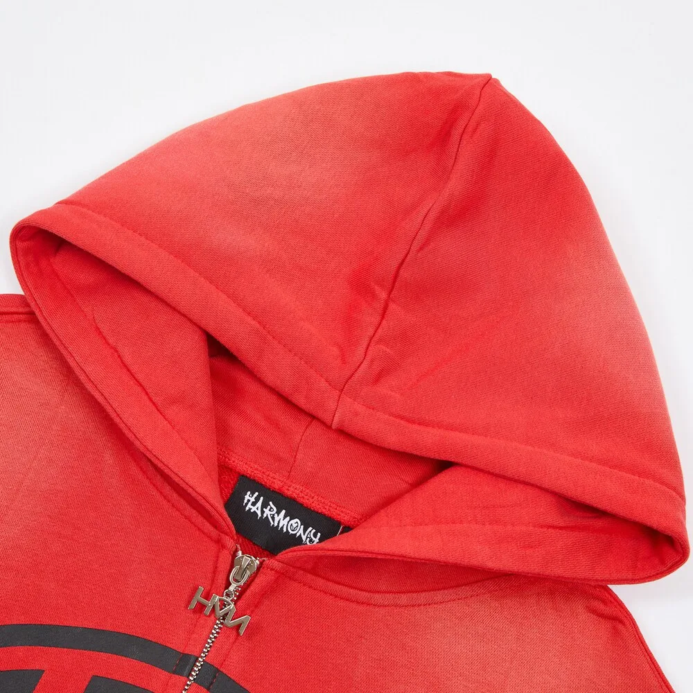 Strass-Grafik-Hoodie mit Reißverschluss für Herren, Oversized, verwaschen, Streetwear, Kapuzenpullover mit durchgehendem Reißverschluss, lässige Pullover, Unisex – Detail 11