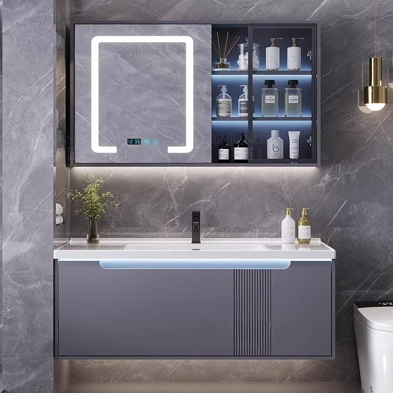 

Ceramic integrated basin, bathroom cabinet combination, light luxury solid wood bathroom, washbasin, modern wash basin