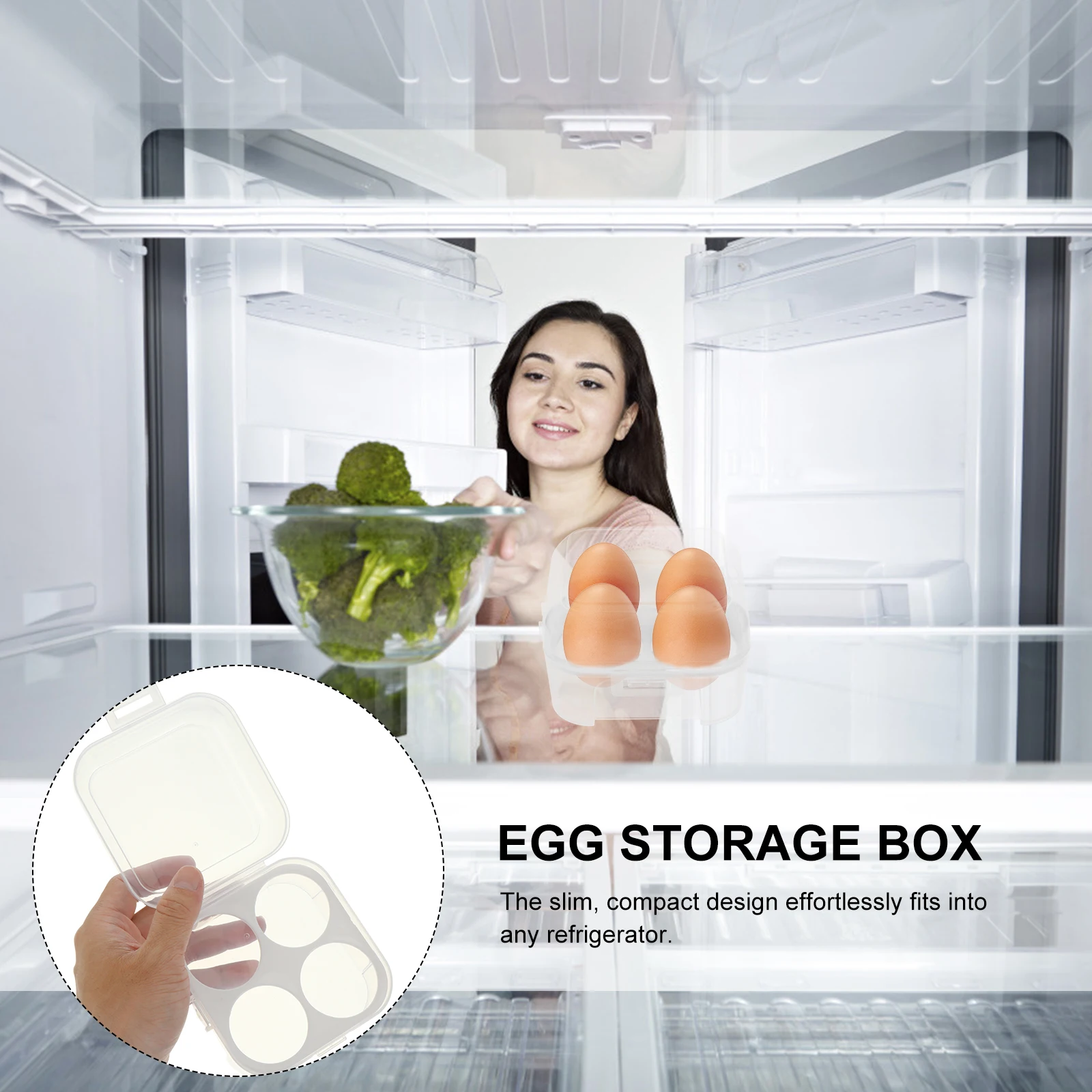

3pcs Egg Storage Box 4 Grids Plastic Container Slim Design Stackable Tray Holder Refrigerator Easy Visibility Protect Cover Egg