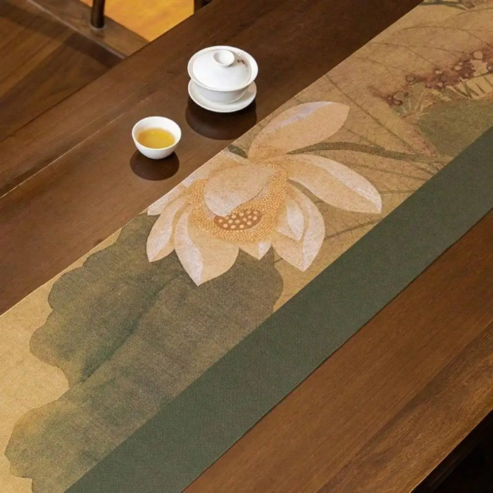 Traditional Lotus Pattern Table Runner 2D Flat Print Elegant Home Decor Dining Table Tea Table Runner Charming Functional Serene
