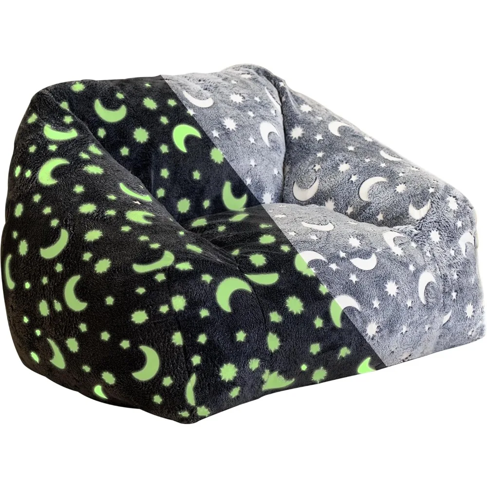 

Bean Bag Chairs for Kids, 33" Modern Moon Bean Bag Sofa with Sponge Filling & Comfy Soft Faux Fur, Lighted at Night