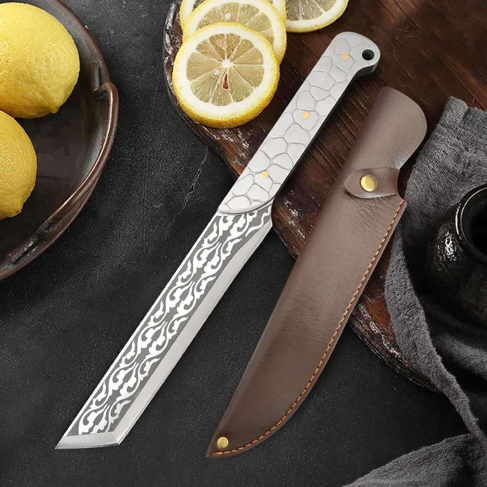 

Heavy Duty Stainless Steel Knife Hand Forged Blade Kitchen-Knife Boning Butcher Knife Laser Pattern-Knife Chef Cooking Cutter