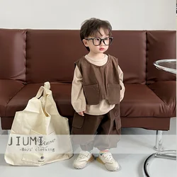 3 PCS set Spring Autumn Boy Clothing set Casual vest+ top+ Pant Kid Children baby toddler boy korea designer clothes 2-10 years