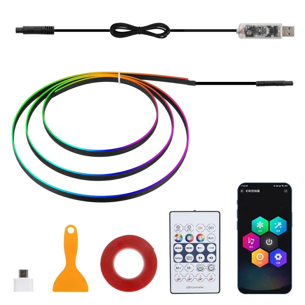 Car Ambient Lights Universal LED Symphony RGB Atmosphere Lamp 64 Colors Acrylic Strip APP Control Remote for Tesla Model 3 Y S X