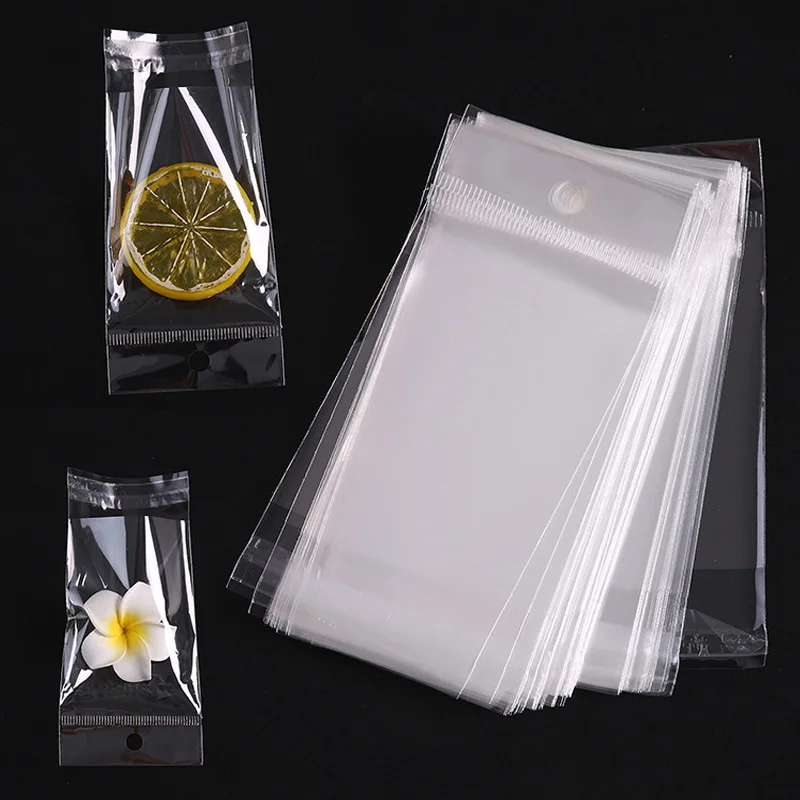 100pcs Transparent Self Sealing Adhesive Pouch OPP Bag Plastic Storage Bags with Hang Hole for Jewelry Retail Display Package