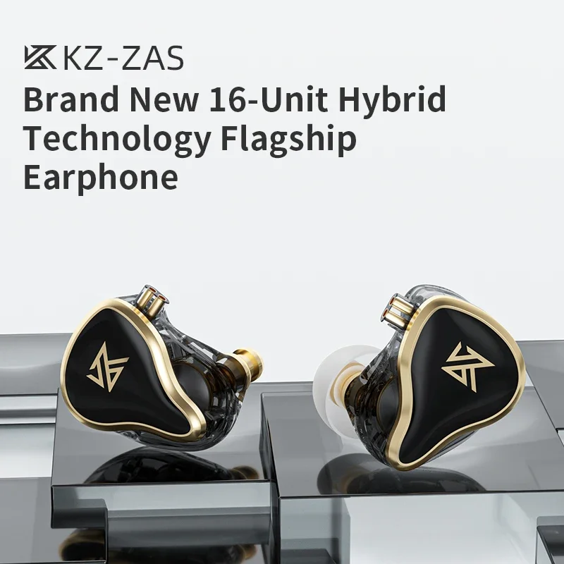 KZ ZAS Headset 16 Units HIFI 7BA+1DD Bass In Ear Monitor Hybrid Drive Earphones Noise Cancelling Earbuds 8 Core Cable KZ ZAX ZSX