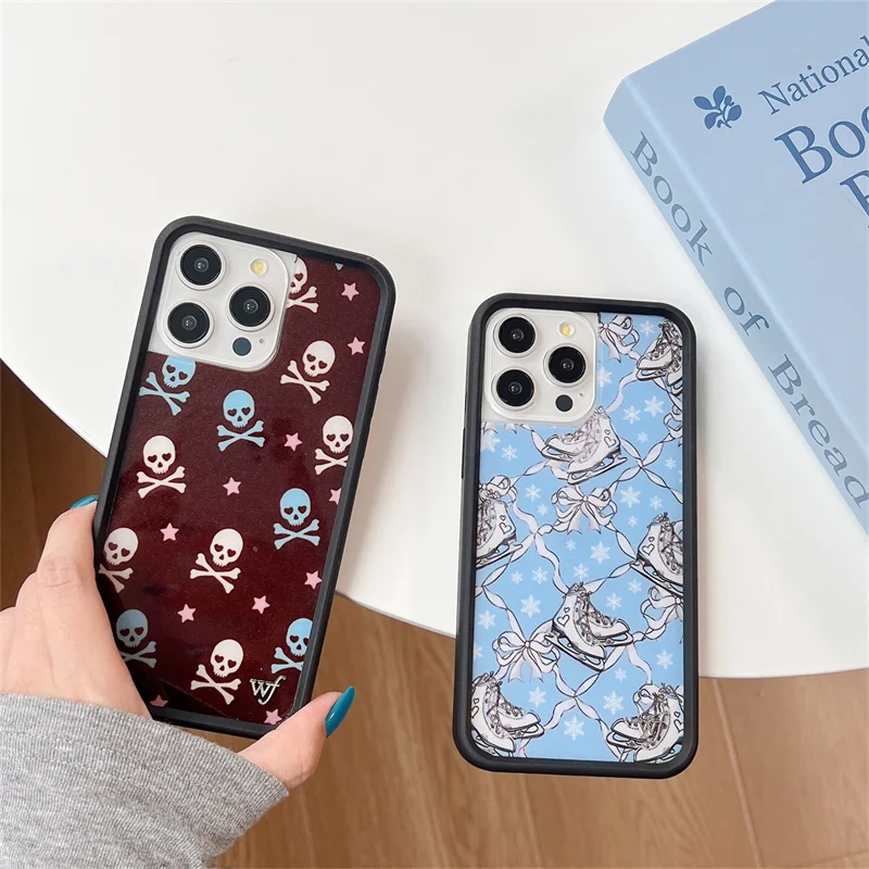 Wildflower Skull Marble Skating Shoes Phone Case For Apple iPhone 15 14 13 Pro Max Plus 14pro 15pro WF Crown Label Cover Funda