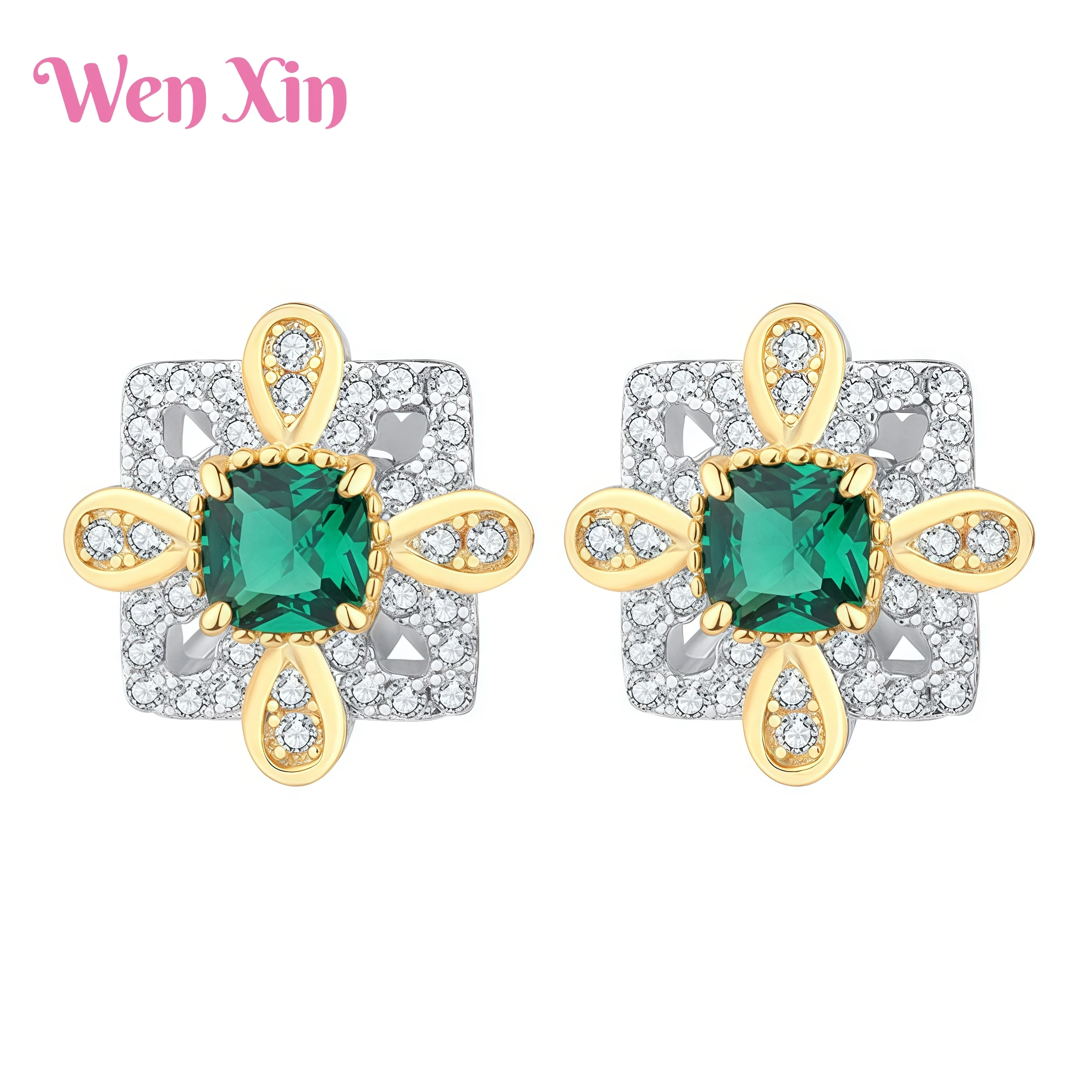 

WENXIN New Grade Quality Jewelry Stud Earrings For Women Real 925 Sterling Silver Gold Plated Eardrop Drop Earrings Stud Jewelry
