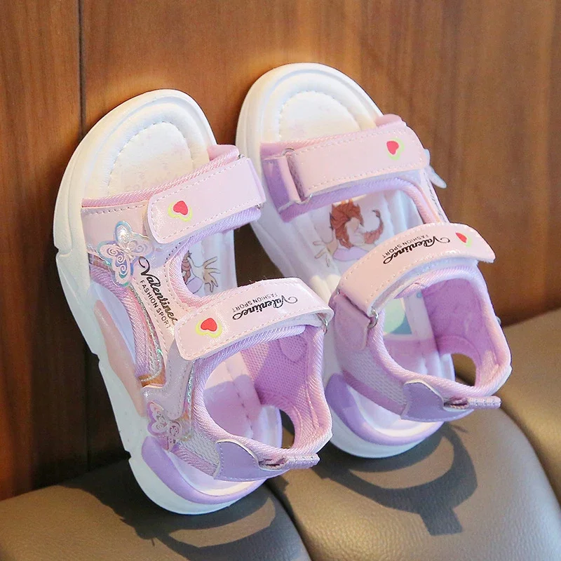 New Girls Sandals Gladiator Cartoon Sweet Soft Children Beach Shoes Kids Summer Floral Sandals Princess Shoes Fashion Cute