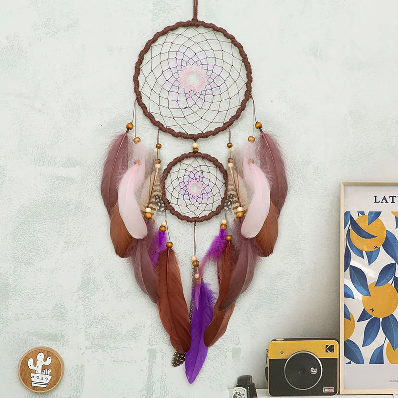 4 Colors Dream Catcher Handmade Feathers Wind Chimes Wall Pendants Bedroom Hanging Ornaments Birthday Festival Gifts Home Decor