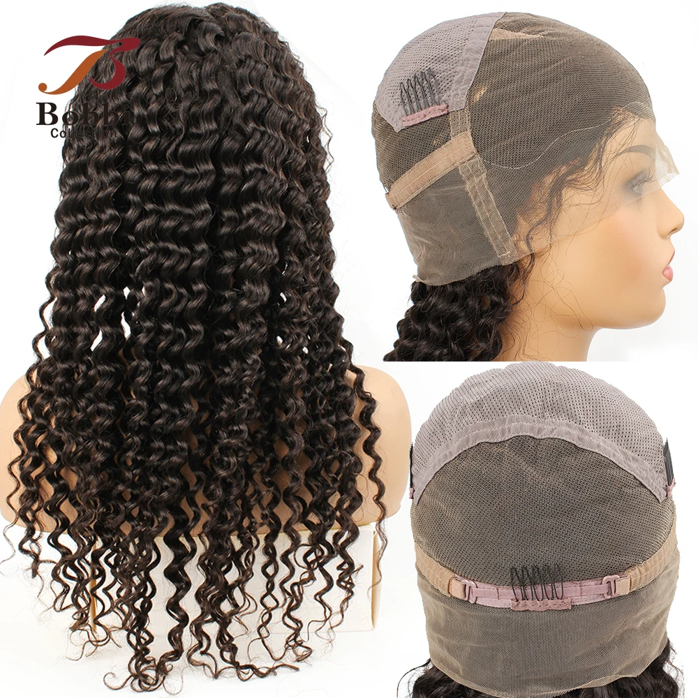 

Full Lace Wig Human Hair Wig Deep Wave Pre-Plucked Transparent Lace Wig with Baby Hair Natural Color Virgin Remy Hair BOBBI
