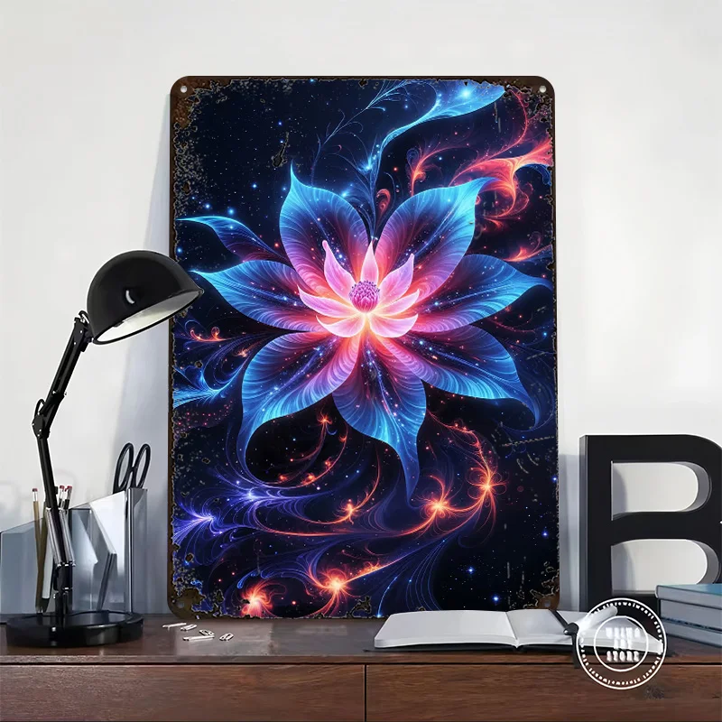 Cosmic Lotus Bloom Printed Posters Customizable Wall Art Retro Vintage Metal Tin Signs for Home Room Wand Deko Office Decor the