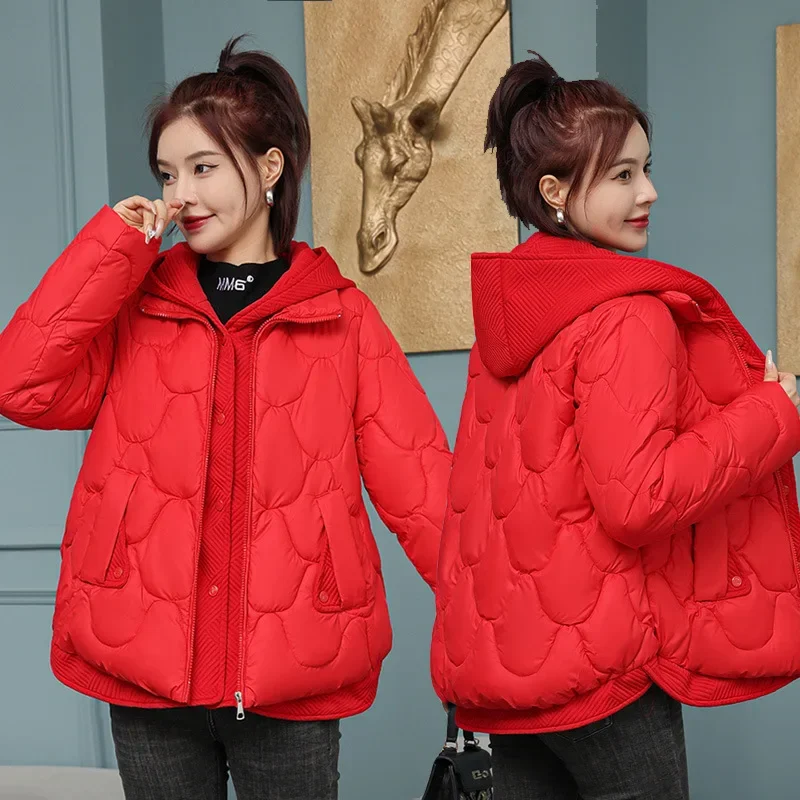 Women\'s winter jacket 2024  Coat Fake Two-Piece Down Cotton Clothes Snow Wear Outwear Warm Cotton-Padded Jacket OutCoat Lady