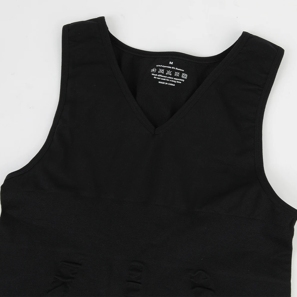Herren Body Shaper Schlankheitshemd V-Ausschnitt Bauchweste Kompressionsbasisschicht Slim Muscle Tank Top Shapewear – Detail 12