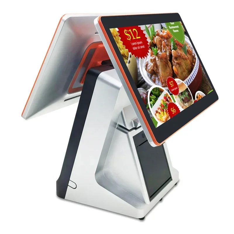 R Restaurant Pos System with Printer Retail Pos Machine Dual Screen 14 Inch Pos All in One Billing Computer