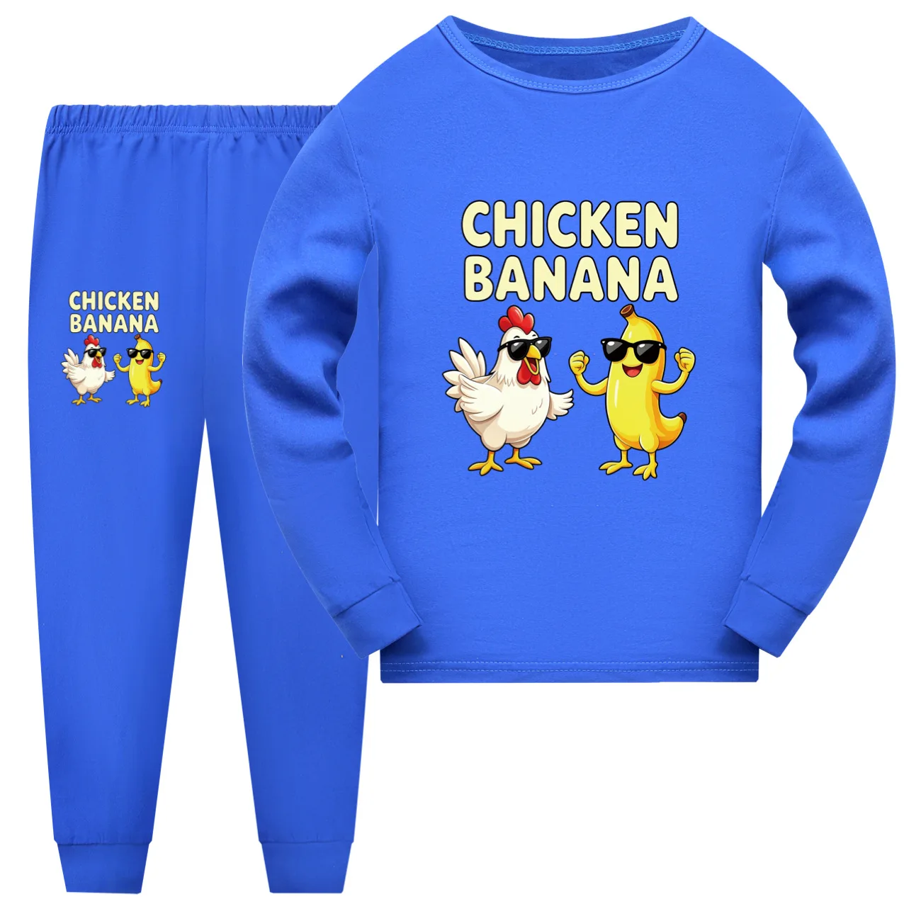 Kids Clothes Banana Chicken Funny Cartoon Print Children T-shirts Pants Casual Pajamas Long Sleeve Children Outfit for Boy Girls view 4