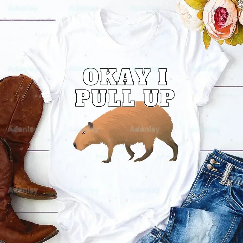 

Забавная футболка с изображением капибары, повседневные футболки с капибарами, кавайные футболки, женские футболки с короткими рукавами в стиле Харадзюку, футболки с капибарой