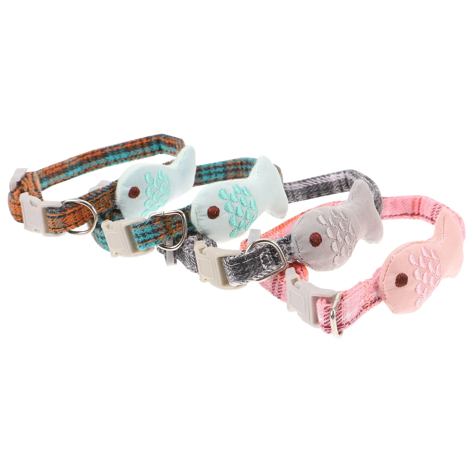 مجموعة طوق للقطط الأليفة مكونة من 4 قطع، قلادة لطيفة بتصميم سمكة شبكية عالية الجودة قابلة للتعديل للحيوانات الأليفة الصغيرة، عصرية ومريحة