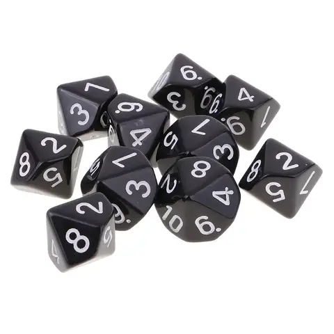 MagiDeal 10шт 10-сторонние игральные кости D10 Многогранные игральные кости для игр Белый