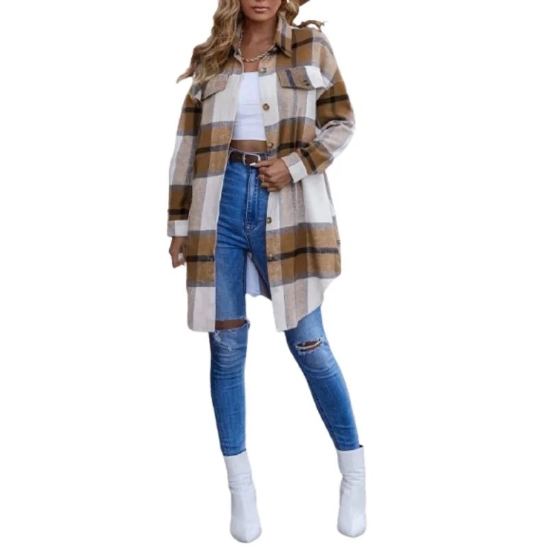 Plus Size Women's Summer Casual Fashion New Plaid Print Lapel Single Breasted Casual Shirt