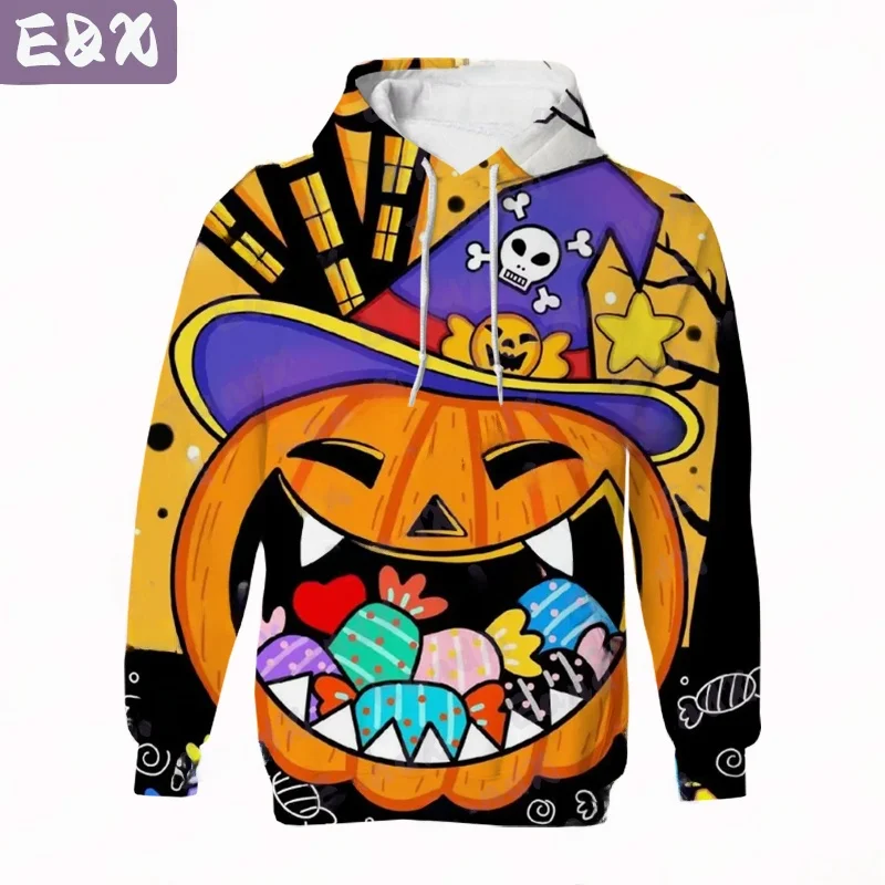 レディース ハロウィン パーカー ユーロとアメリカスタイル プルオーバー ルーズフィット 長袖 ストリートウェア ポリエステルとスパンデックス 漫画プリント