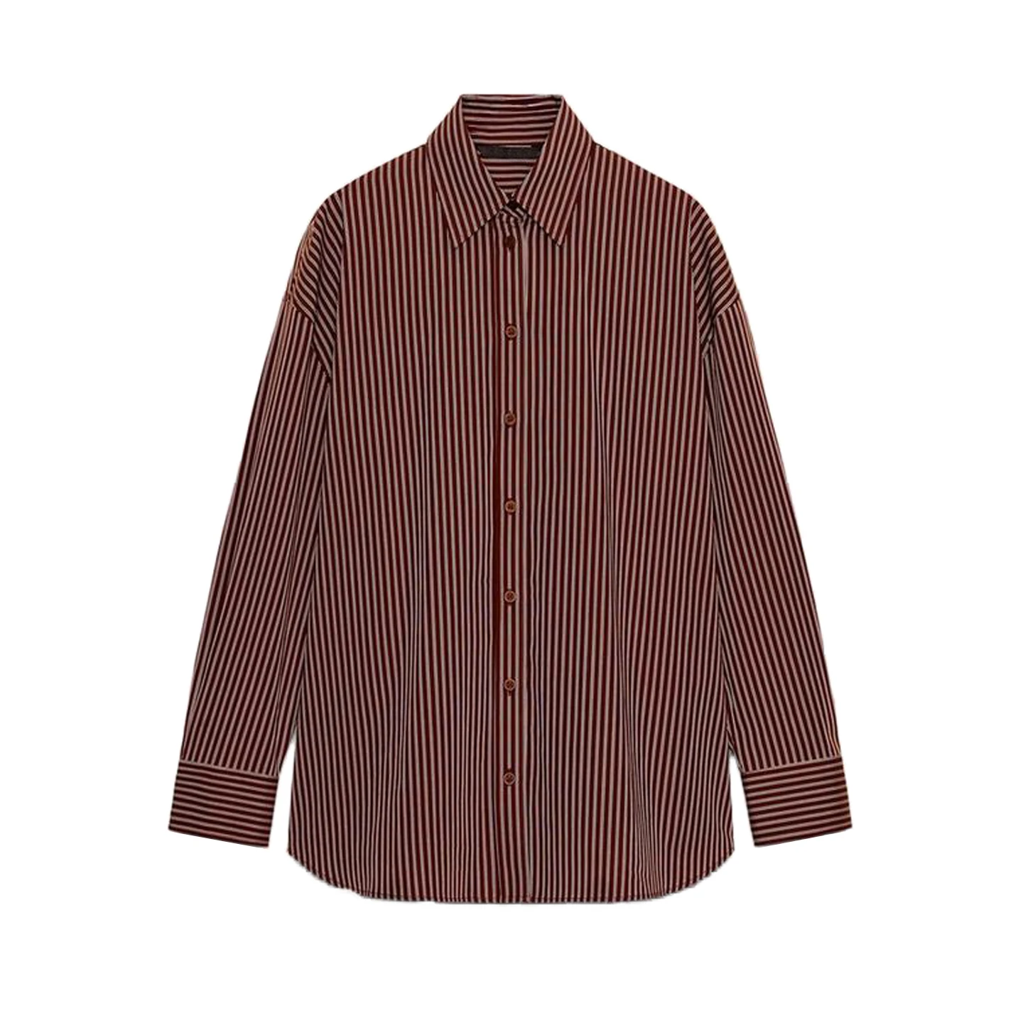 เสื้อผ้าผู้หญิงสำหรับฤดูหนาว แขนยาว ทรงสลิม ชายเสื้อไม่เท่ากัน ผ้าไหมซาตินลายทาง ปกพับได้ ทรงลำลอง ผ้าใยโพลีเอสเตอร์