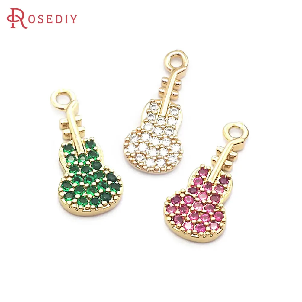 6PCS 18K Gold Color Brass Zircon Guitar Charms Pendants Necklace High Quality Diy Jewelry Accessories Rosediy official-website