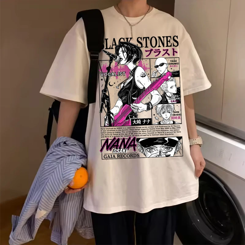 نانا أوساكي موضة تي شيرت غير رسمي الأحجار السوداء فتاة أنيمي الشارع الشهير تي شيرت هدية ل نانا أنيمي مروحة Harajuku خمر تي شيرت
