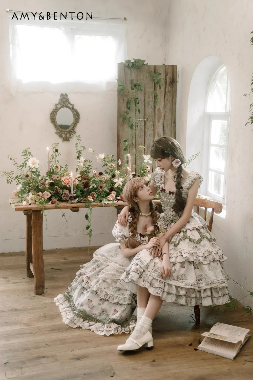 Robe de tempérament élégante Lolita pastorale, rétro, imprimé de dessin animé, manches à bulles, haut court, taille élastique, jupe gracieuse, robes OP