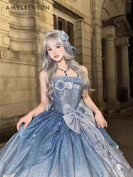 Japanse zomer herfst nieuwe blauwe driedimensionale bloemaccessoires jarretelbuis mode veelzijdige lolita jurk jurk meisje