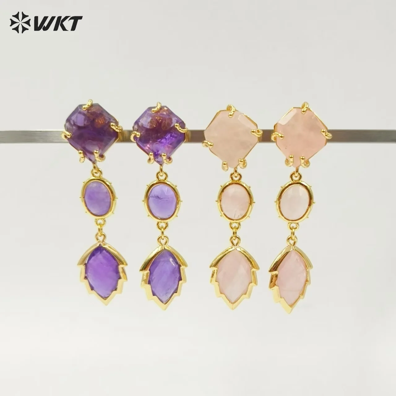 

WT-E776 New Design Gemstones Ladies Earrings Colorful Stone For Women Jewelry Holiday Parties Elegant Accessory High Quality