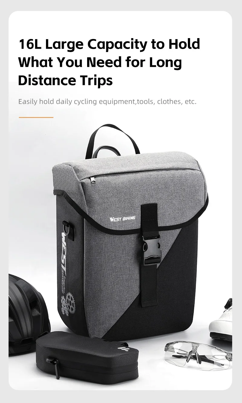 WEST BIKING 16L Wasserdichte Fahrrad-Gepäckträgertasche Große Kapazität Fahrrad-Gepäckträger-Tasche mit Schnellverschluss-Clips für Rennräder – Detail 5